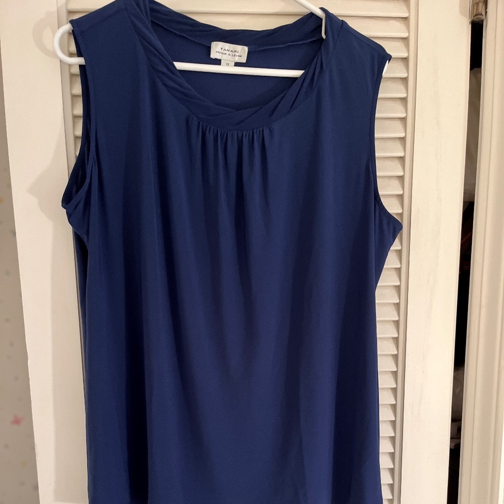 Tahari Gathered-Front Navy Sleeveless Blouse IX